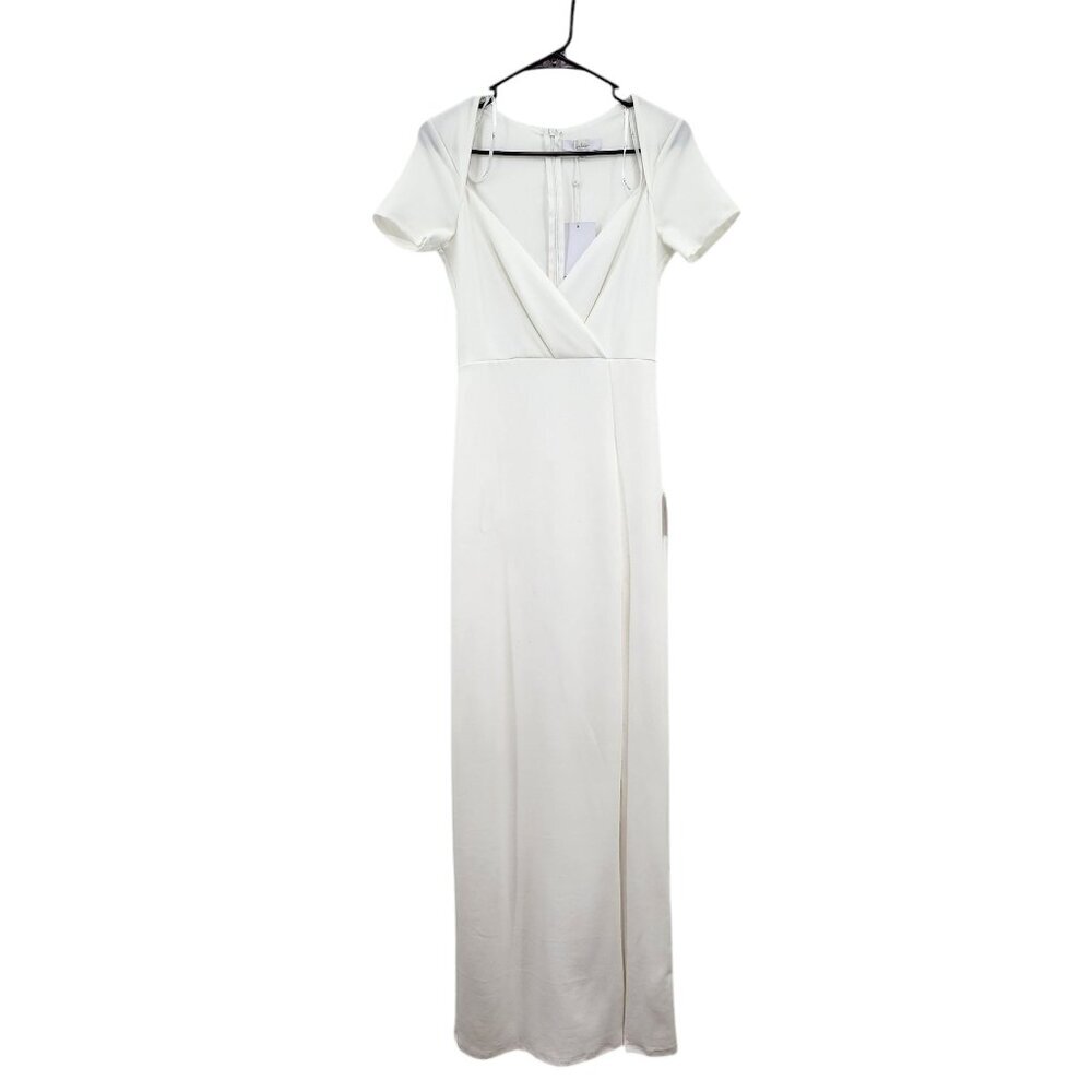 Lulus Women's Eternal Elegance White Surplice Short Sleeve Maxi Dress Sz S